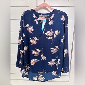 Daniel Rainn Navy Floral Blouse NWT